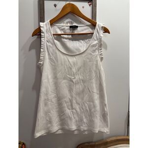 J.Crew White Ribbed Tank Top with‎ Ruffle Trim Sleeveless Summer Basic XL